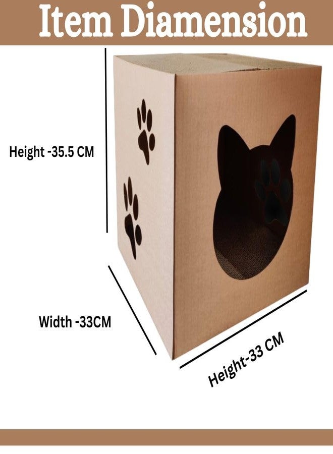 BohoBark Square Cat Cave Cardboard Cat House with Entrance and Window, Plug-in System - Image 2